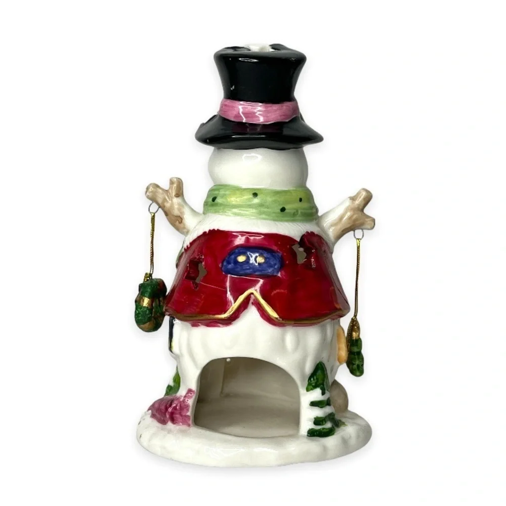 Vintage Ceramic Tealight Candle Snowman Holder 2002 Christmas Designspirations‎